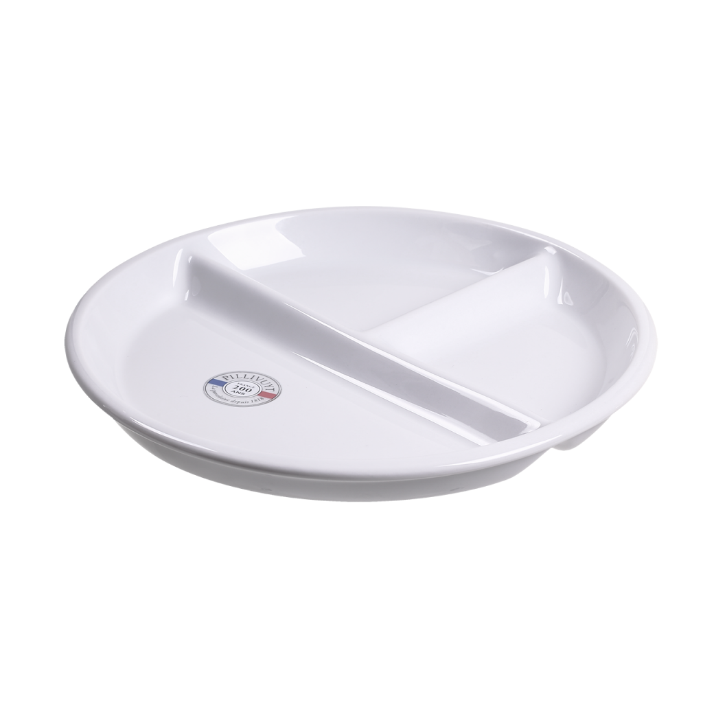 Assiette ronde en porcelaine Ø230mm avec séparations hautes. Enova france